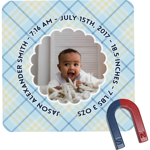 Custom Baby Boy Photo Square Fridge Magnet (Personalized)
