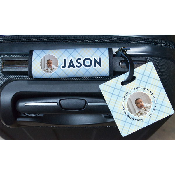Baby Boy Photo Square Luggage Tag & Handle Wrap - In Context