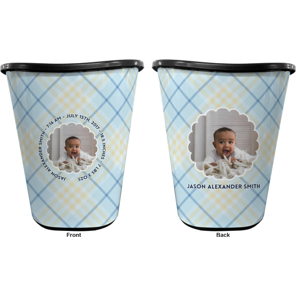 Baby Boy Photo Trash Can Black - Front and Back - Apvl