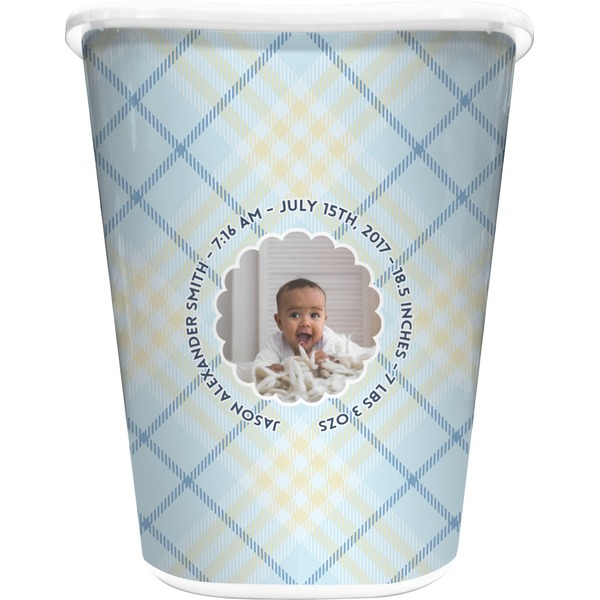 Custom Baby Boy Photo Waste Basket - Double Sided (White) (Personalized)