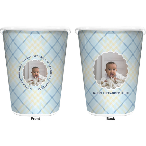Baby Boy Photo Trash Can White - Front and Back - Apvl