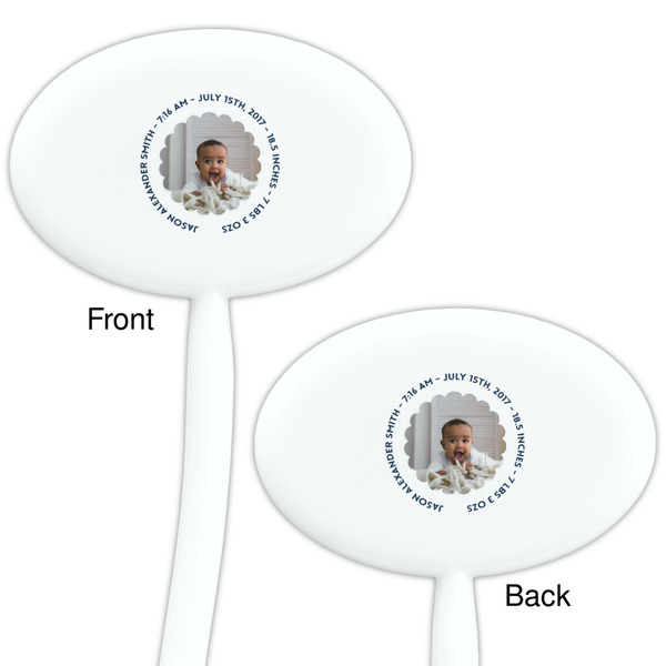 Baby Boy Photo White Plastic 7" Stir Stick - Double Sided - Oval - Front & Back