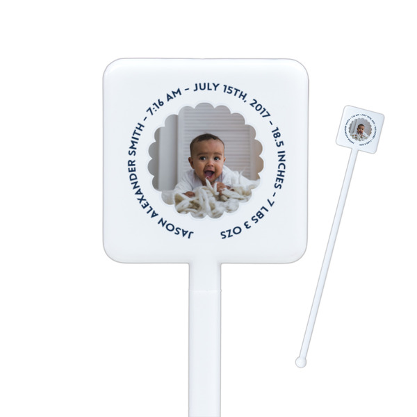 Custom Baby Boy Photo Square Plastic Stir Sticks - Single Sided