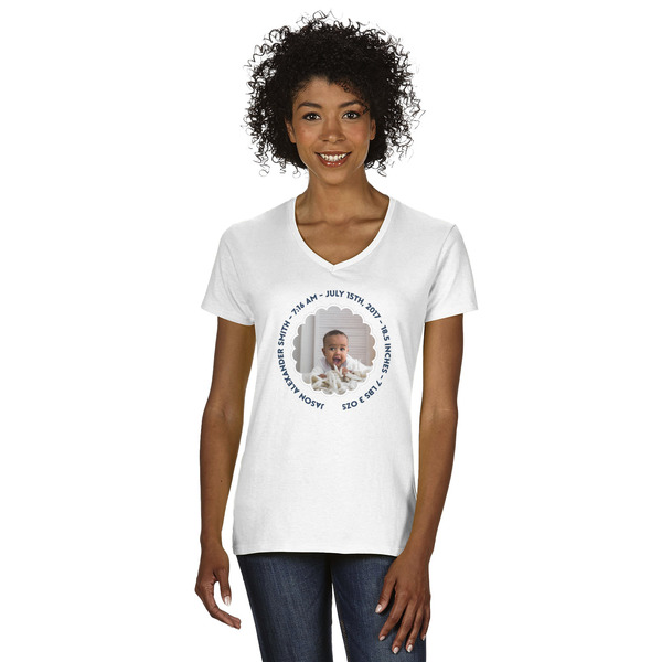 Custom Baby Boy Photo Women's V-Neck T-Shirt - White - 2XL