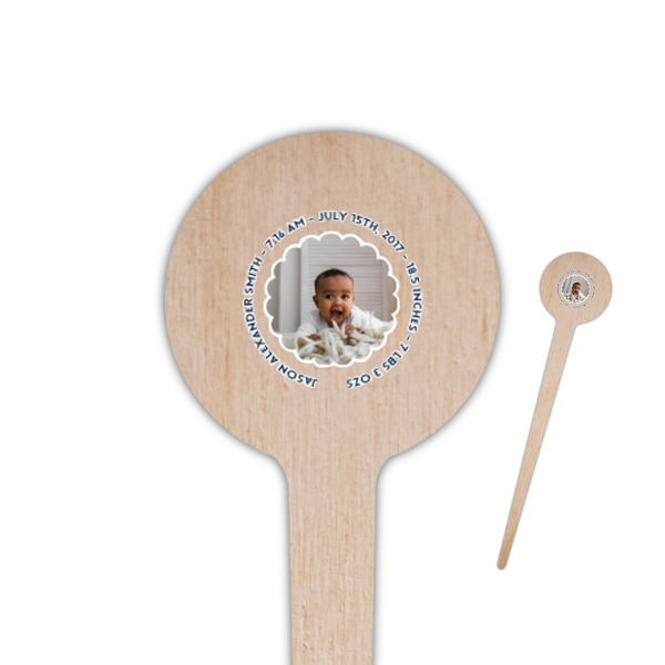 Custom Baby Boy Photo 4" Round Wooden Food Picks - Double Sided