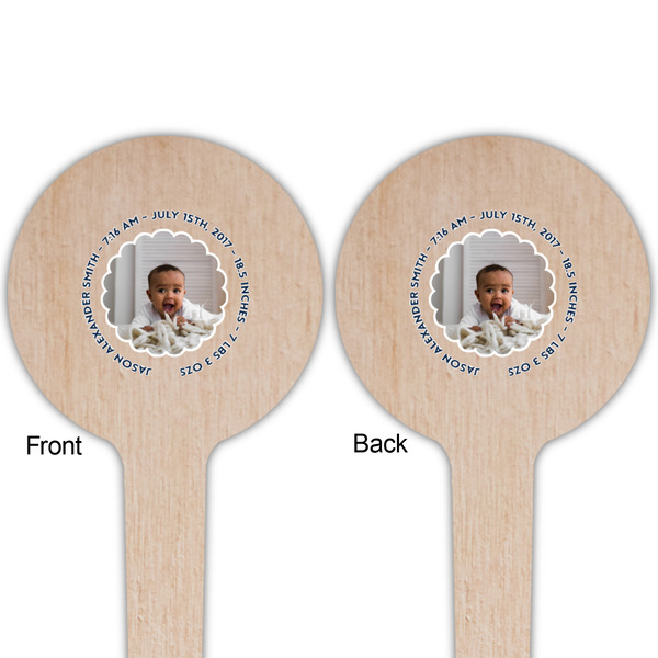 Baby Boy Photo Wooden 4" Food Pick - Round - Double Sided - Front & Back
