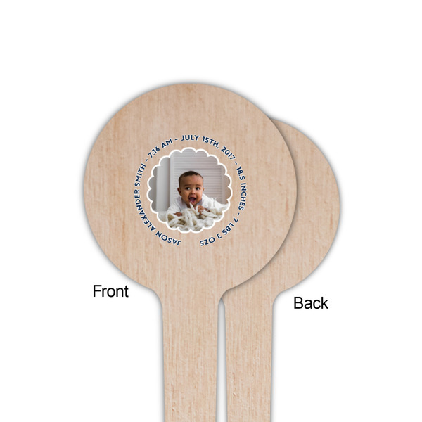 Baby Boy Photo Wooden 4" Food Pick - Round - Single Sided - Front & Back