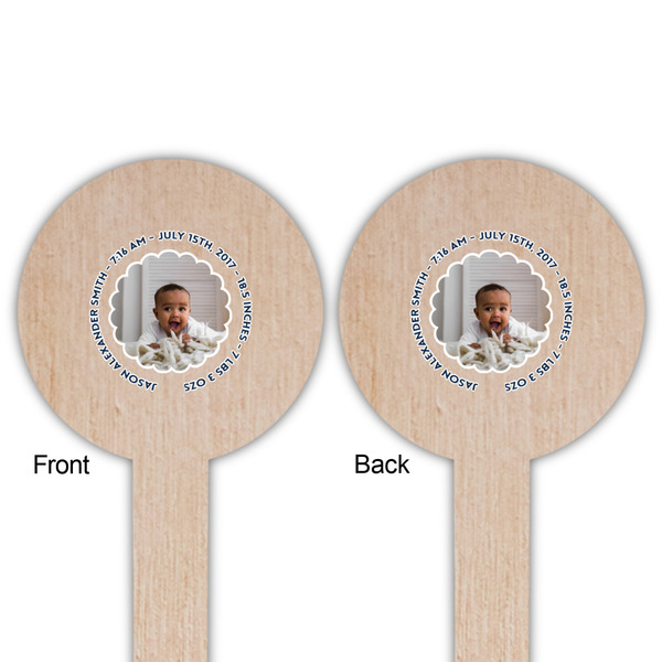 Baby Boy Photo Wooden 6" Food Pick - Round - Double Sided - Front & Back
