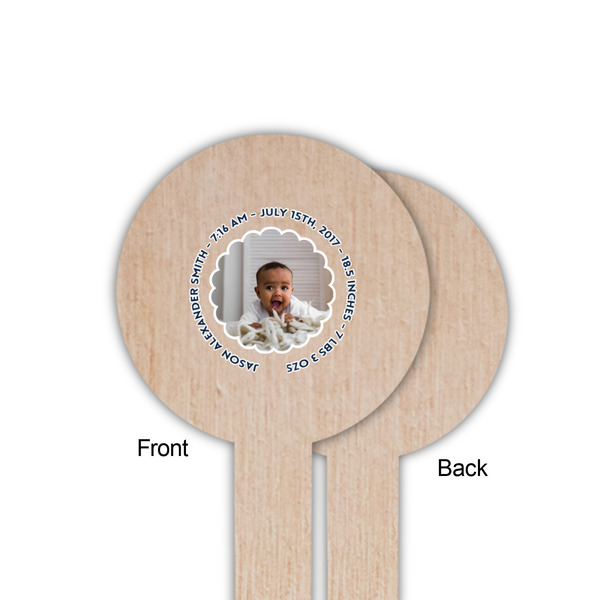 Baby Boy Photo Wooden 6" Food Pick - Round - Single Sided - Front & Back