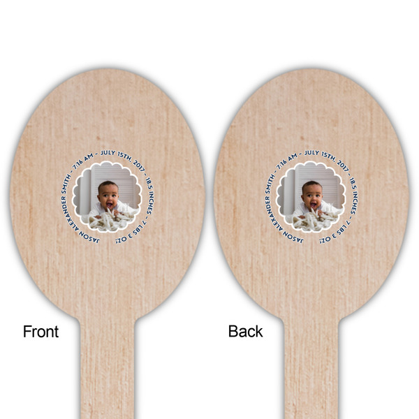 Baby Boy Photo Wooden Food Pick - Oval - Double Sided - Front & Back