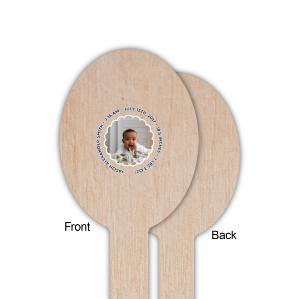 Baby Boy Photo Wooden Food Pick - Oval - Single Sided - Front & Back
