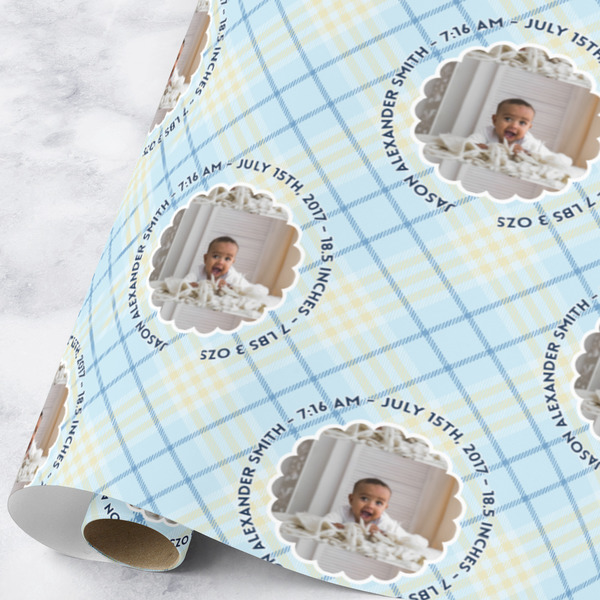 Custom Baby Boy Photo Wrapping Paper Roll - Large