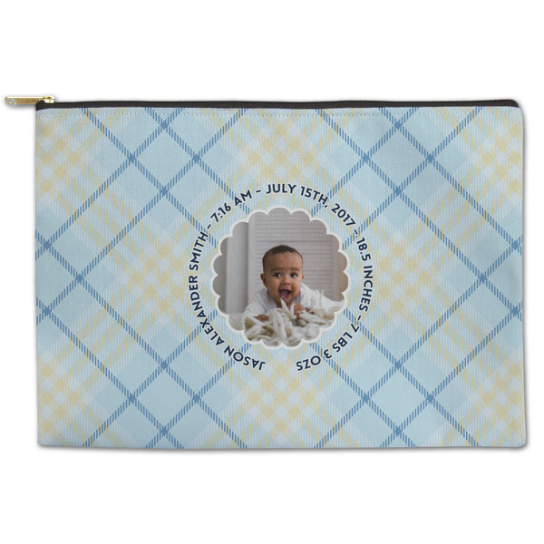 Custom Baby Boy Photo Zipper Pouch - Large - 12.5"x8.5" (Personalized)