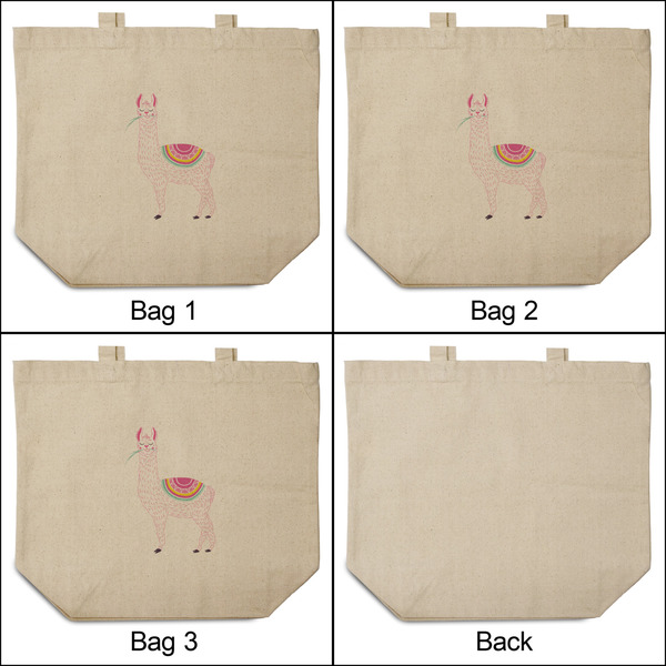 Llamas 3 Reusable Cotton Grocery Bags - Front & Back View