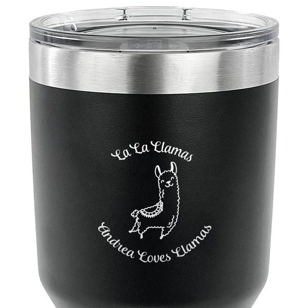 Llamas 30 oz Stainless Steel Ringneck Tumbler - Black - CLOSE UP
