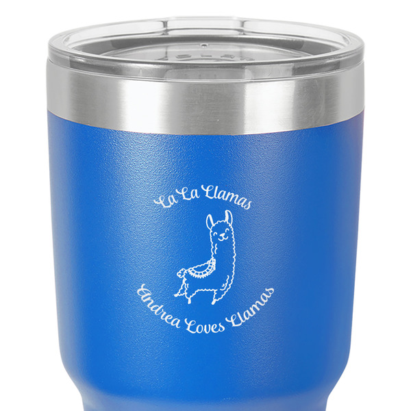 Llamas 30 oz Stainless Steel Ringneck Tumbler - Blue - Close Up