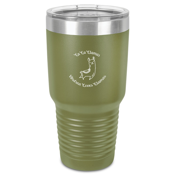 Custom Llamas 30 oz Stainless Steel Tumbler - Olive - Single-Sided (Personalized)