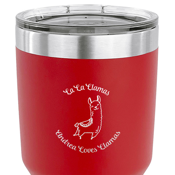 Llamas 30 oz Stainless Steel Ringneck Tumbler - Red - CLOSE UP