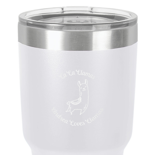 Llamas 30 oz Stainless Steel Ringneck Tumbler - White - Close Up