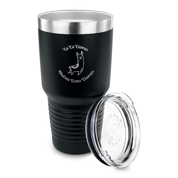 Llamas 30 oz Stainless Steel Ringneck Tumblers - Black - LID OFF