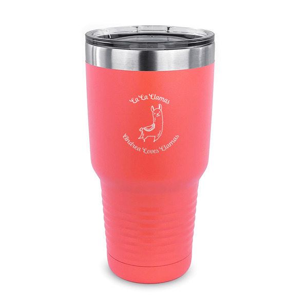 Llamas 30 oz Stainless Steel Ringneck Tumblers - Coral - FRONT