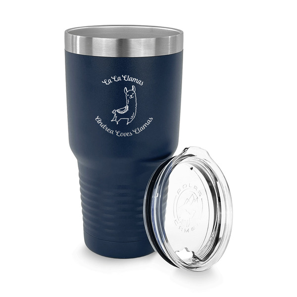 Llamas 30 oz Stainless Steel Ringneck Tumblers - Navy - LID OFF