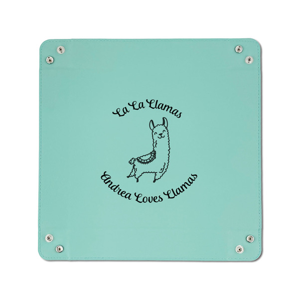 Llamas 6" x 6" Teal Leatherette Snap Up Tray - APPROVAL
