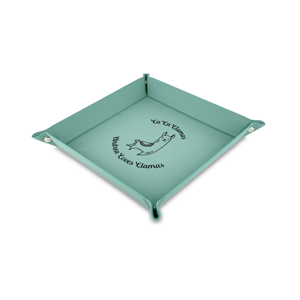 Custom Llamas 6" x 6" Teal Faux Leather Valet Tray (Personalized)