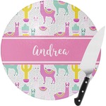 Llamas Round Glass Cutting Board - Small (Personalized)