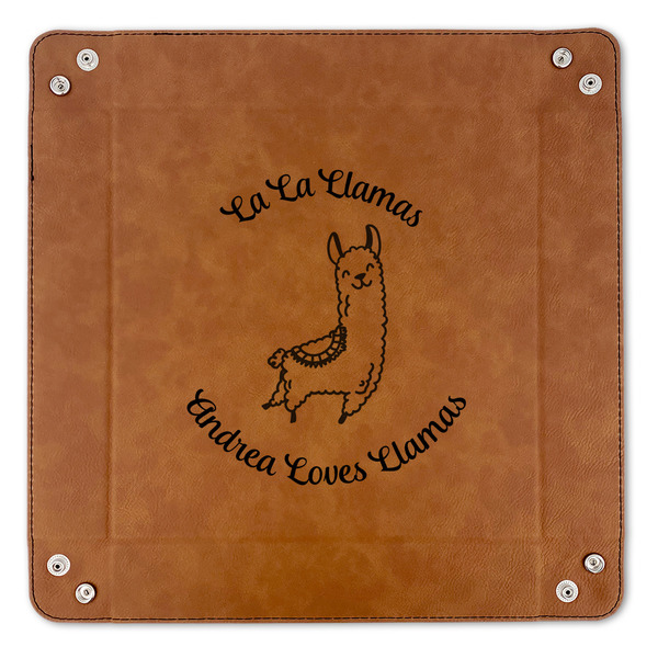 Llamas 9" x 9" Leatherette Snap Up Tray - APPROVAL (FLAT)