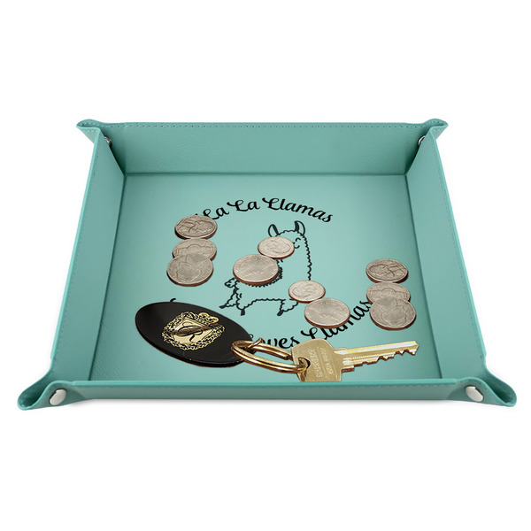 Llamas 9" x 9" Teal Leatherette Snap Up Tray - STYLED