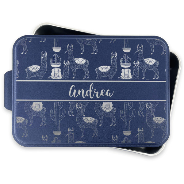 Llamas Aluminum Baking Pan - Navy Lid - FRONT w/lid off