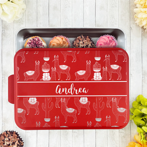Llamas Aluminum Baking Pan - Red Lid - LIFESTYLE
