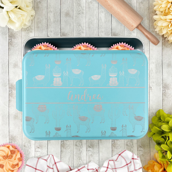 Llamas Aluminum Baking Pan - Teal Lid - LIFESTYLE