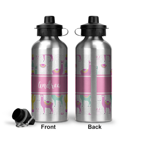 Llamas Aluminum Water Bottle - Front and Back
