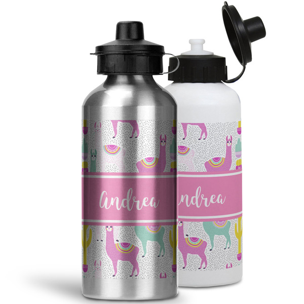 Llamas Aluminum Water Bottles - MAIN (white &silver)