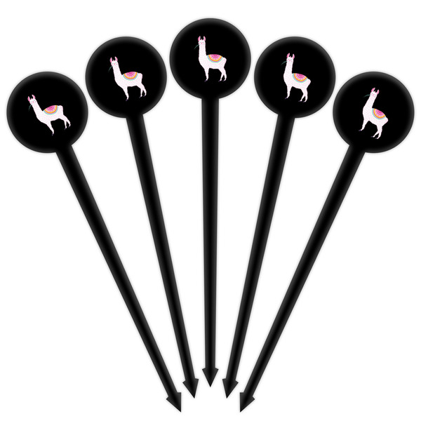 Llamas Black Plastic 4" Food Pick - Round - Fan View