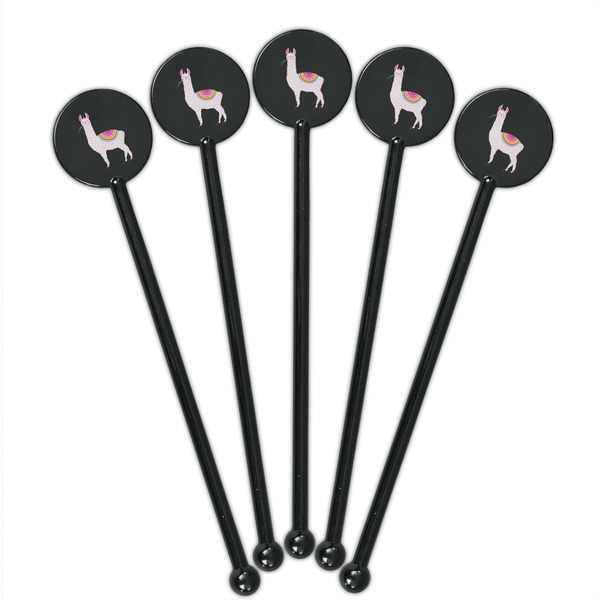 Llamas Black Plastic 5.5" Stir Stick - Round - Fan View