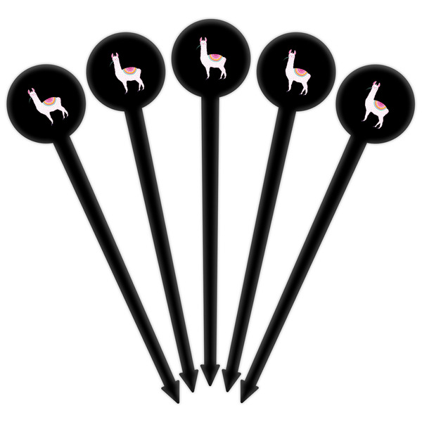 Llamas Black Plastic 6" Food Pick - Round - Fan View