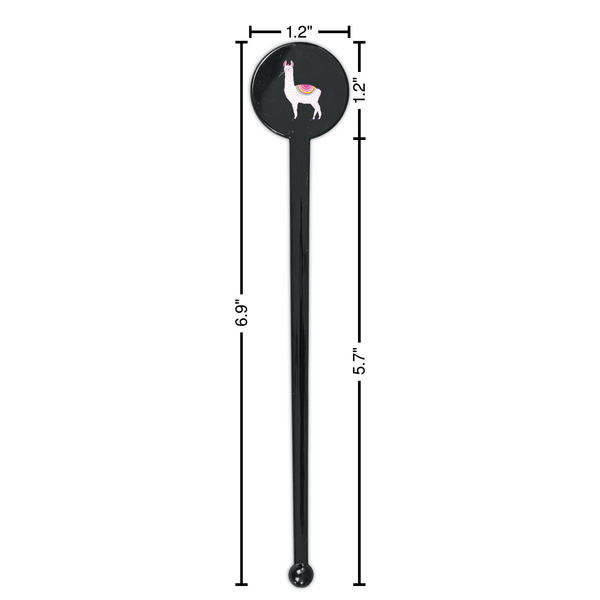 Llamas Black Plastic 7" Stir Stick - Round - Dimensions