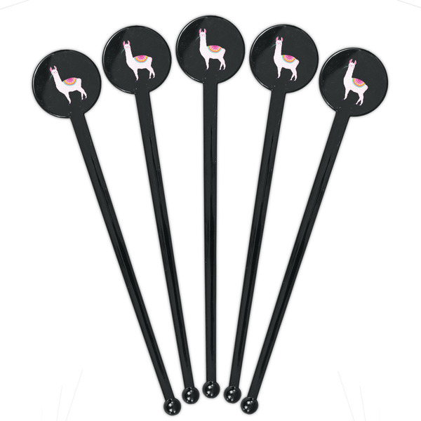 Llamas Black Plastic 7" Stir Stick - Round - Fan View