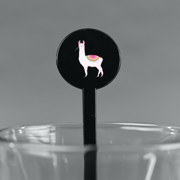 Llamas Black Plastic 7" Stir Stick - Round - Main