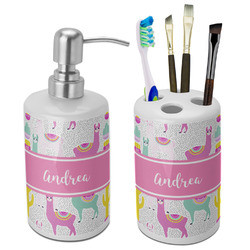 Llamas Ceramic Bathroom Accessories Set (Personalized)