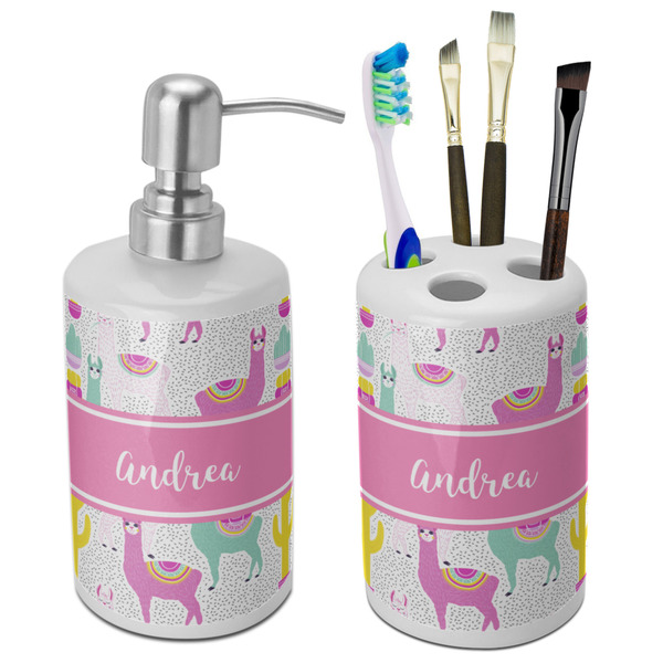 Custom Llamas Ceramic Bathroom Accessories Set (Personalized)