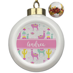 Llamas Ceramic Ball Ornaments - Poinsettia Garland (Personalized)
