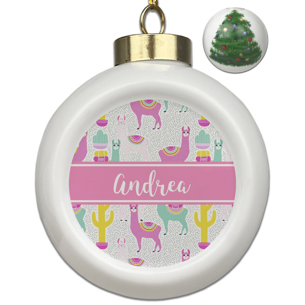 Custom Llamas Ceramic Ball Ornament - Christmas Tree (Personalized)