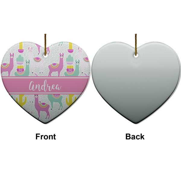 Llamas Ceramic Flat Ornament - Heart Front & Back (APPROVAL)