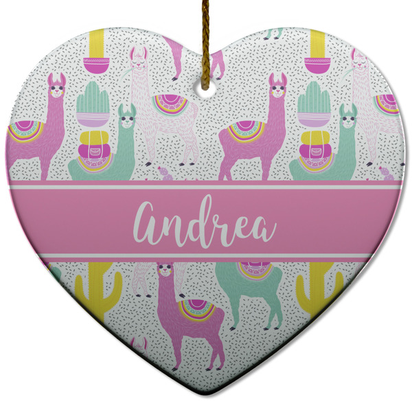 Llamas Ceramic Flat Ornament - Heart (Front)