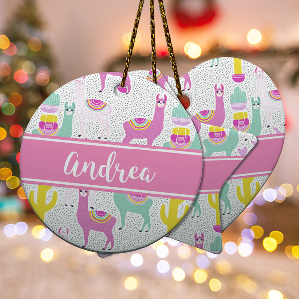 Custom Llamas Ceramic Ornament w/ Name or Text