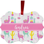 Llamas Metal Frame Ornament - Double Sided w/ Name or Text